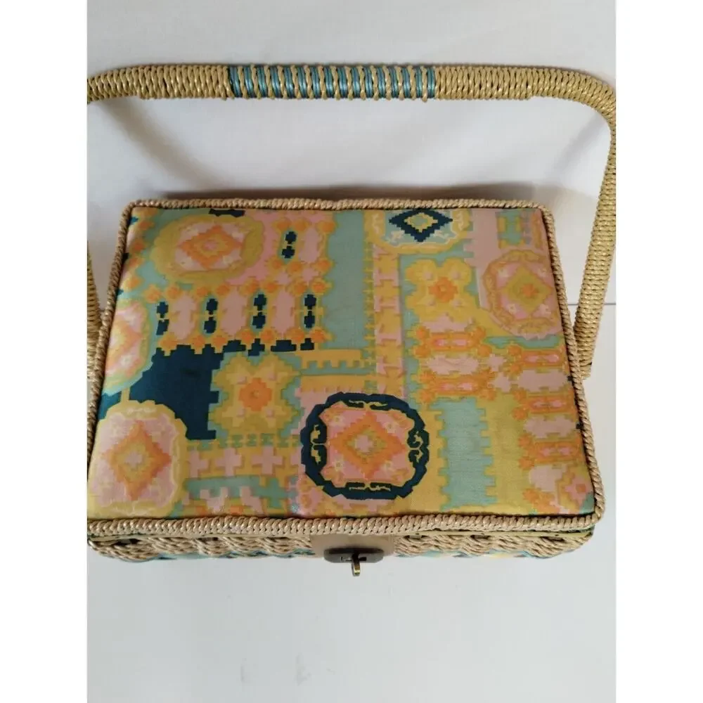 Vintage Wicker Sewing Basket - Accessories & Silk Top Cushion for Pins